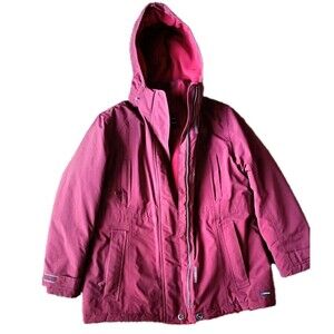 Lands End Squall Hooded Parka Anorak Medium 10/12 Burgundy Red Ski Jacket